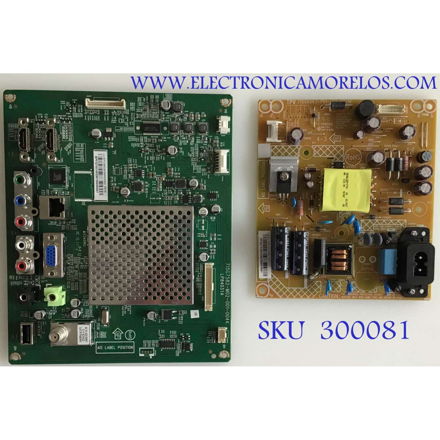 KIT DE TARJETAS PARA TV VIZIO / MAIN 756TXFCB02K0680 / 715G7582-M1A-001-004K / FUENTE PLTVEF221XXSA / 715G6863-P01-001-002M / PANEL TPT275B5-A018.L REV:S1C / MODELO D28H-D1 LTT3UOBS